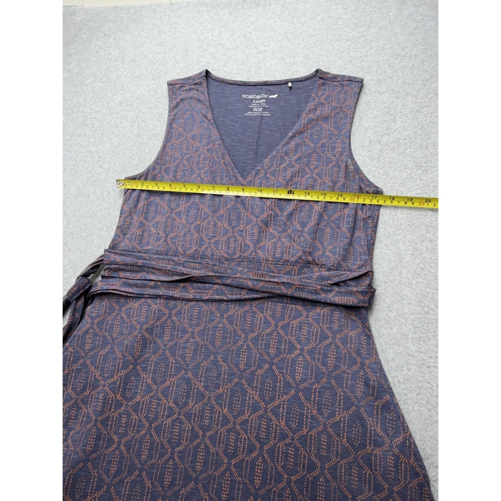 Toad&Co Wrap Dress Womens L Blue Geometric Sleeveless V Neck Knee Length - Picture 8 of 13